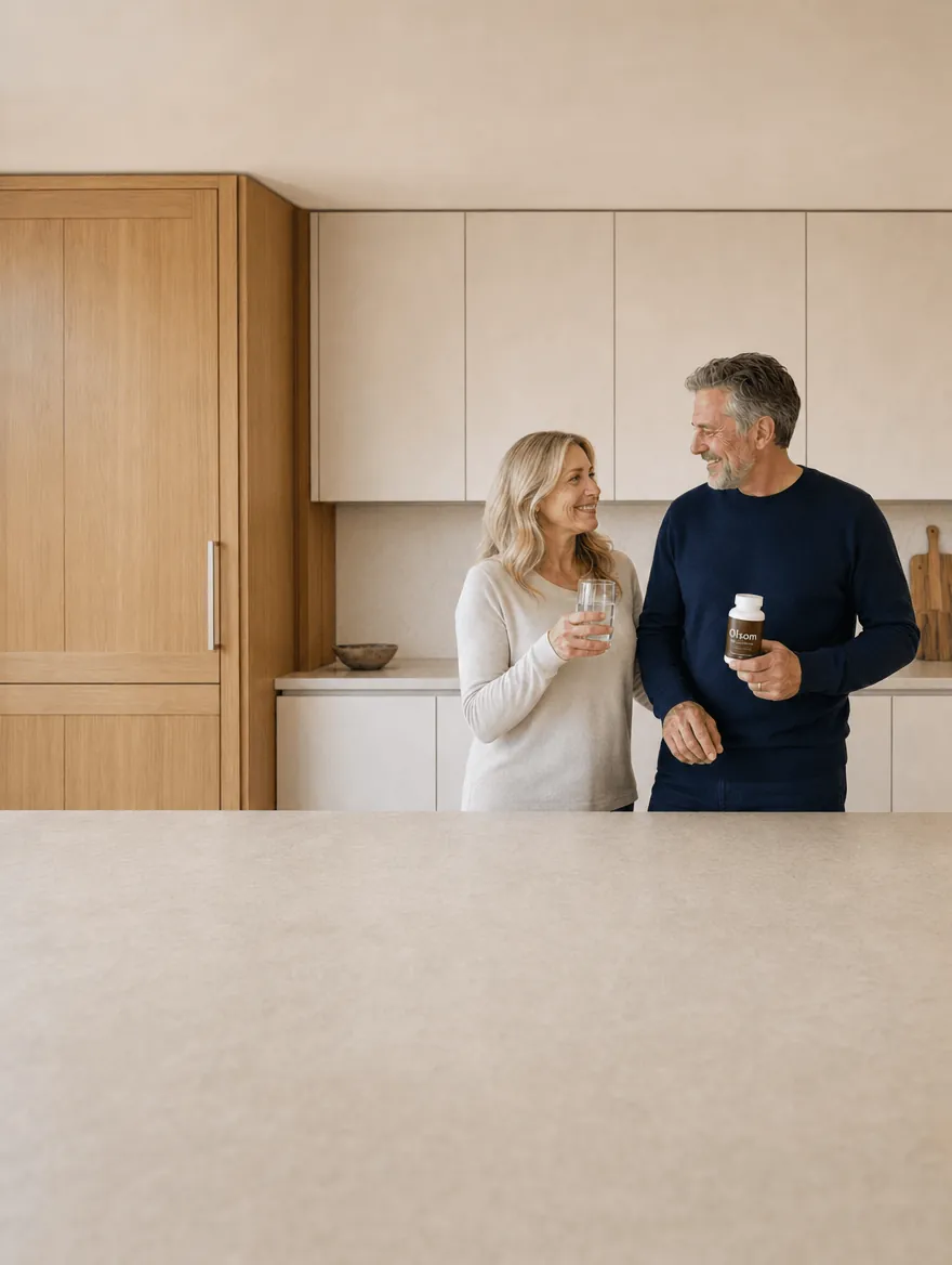 Adult in their fifties at a kitchen table in warm morning daylight